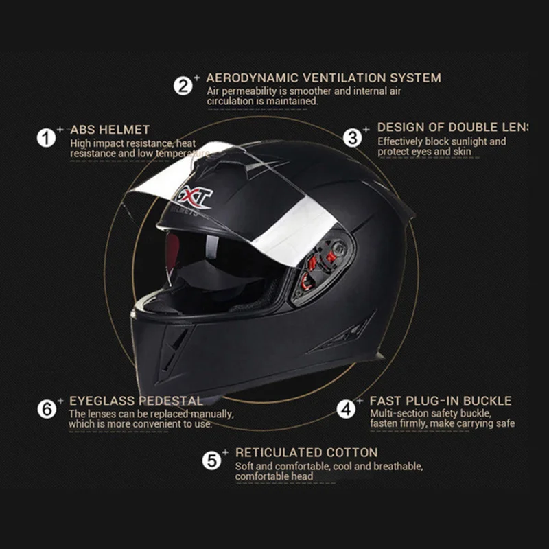 Мотоциклетный шлем GXT 358 с двойными стеклами модный дизайн гоночные шлемы на все