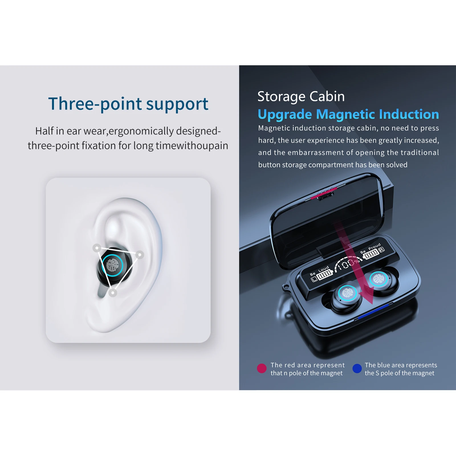 

TWS Earphone Waterproof Wireless In-ear Earbuds Sports Headphone with LED Display Charging Box