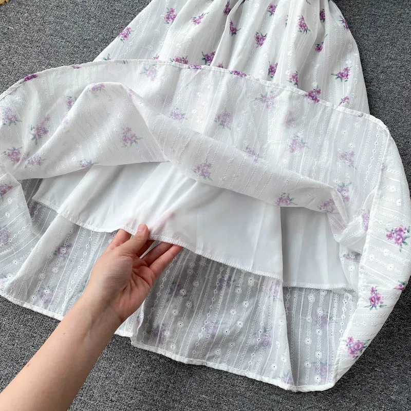 

WEIHAOBANG Bubble Sleeve Dress 2021 New Summer Women's Sweet Print Breasted Slim Midi Long Dress Ladys Casual Slim Print Dress