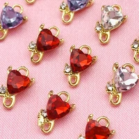 gold silver color metal mini devil heart crystal charms colorful cute love pendant for diy earrings handmade jewelry accessories