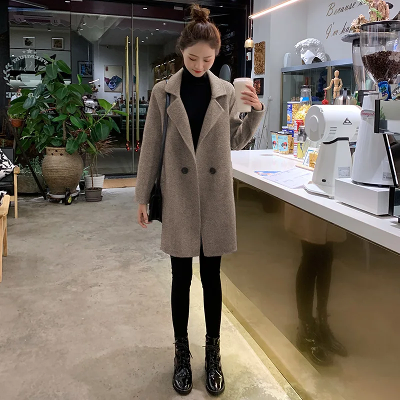 New Coffee Color Woolen Coat Women's Mid-Length Korean Style Small Autumn and Winter Woolen Coat women coat