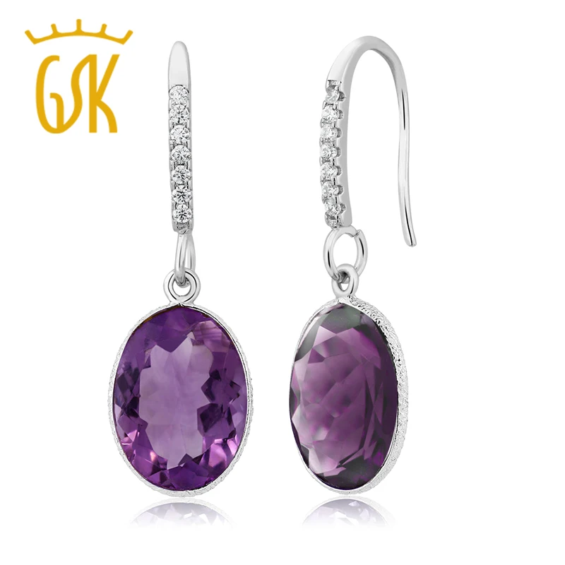 GemStoneKing 10 00 карат Овальный натуральный фиолетовый аметист серьги подвески с