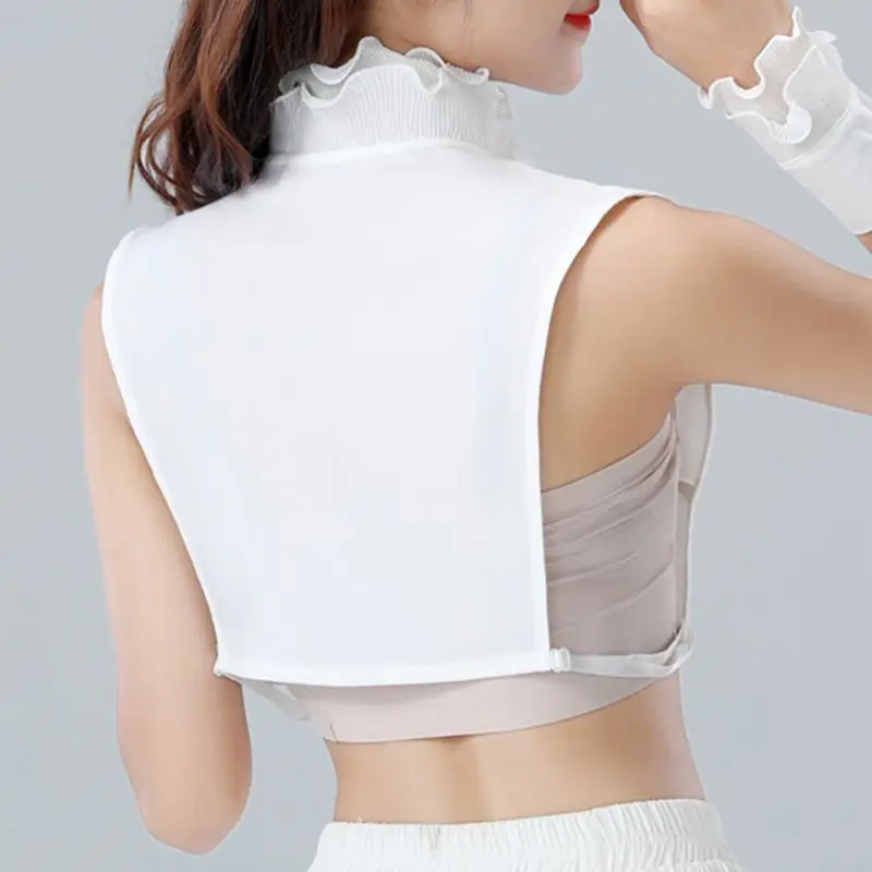 

Women Girls Sweet Double Layer Agaric Ruffles Stand Fake Collar Button Down Chiffon Bottoming Detachable Half-Shirt