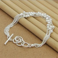 high quality 925 sterling silver bracelet six thread sand beads silver bracelet for woman party charm jewelry gift