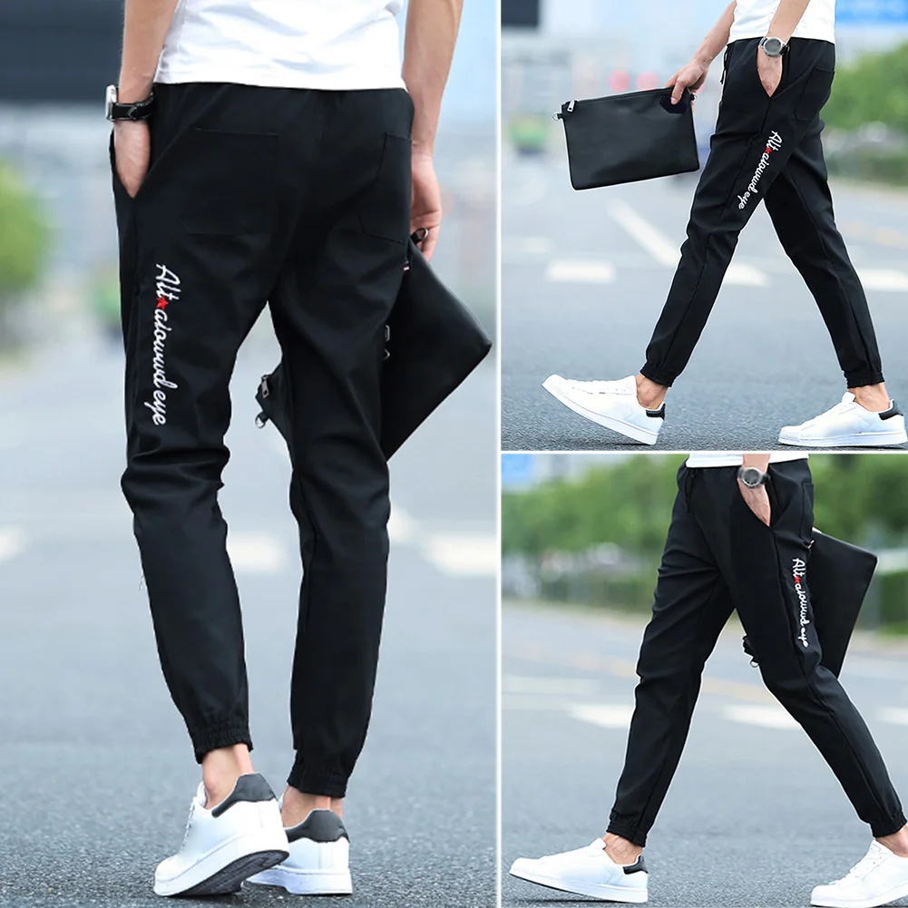 

Mid Waist Outdoor Men Pants Sports Jogging Embroidery Hip-Hop Elastic Casual Loose Fashion Ankle Tied Spring Autumn Trousers