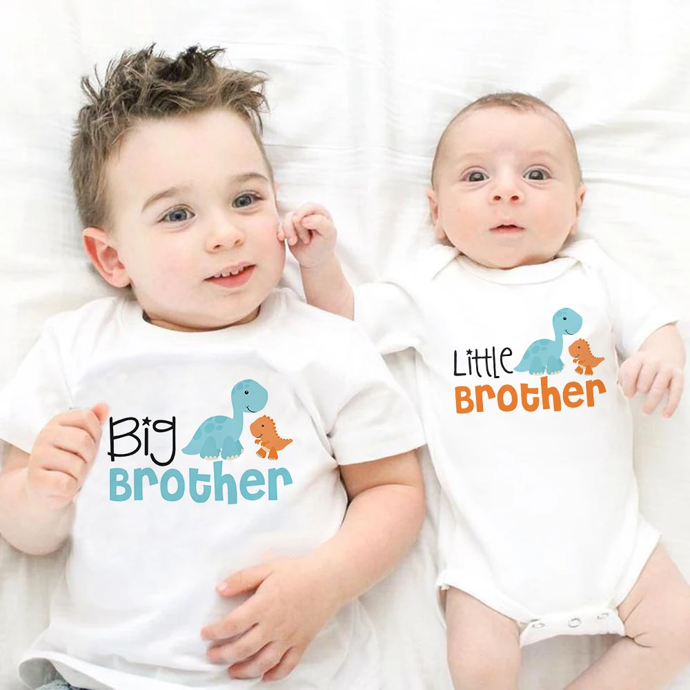 

1PC Big Little Brother Siblings Matching T Shirts Dinosaur Truck Airplane Cartoon Boys Newborn Birthday Party Gift Tops Outfits
