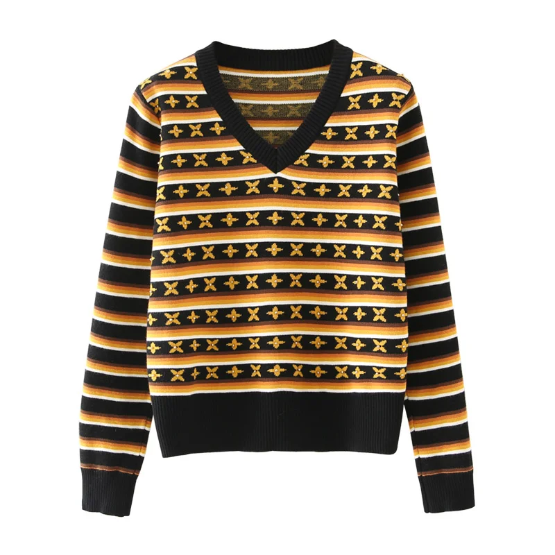 

Женский трикотажный свитер с V-образным вырезом, на осень-зиму