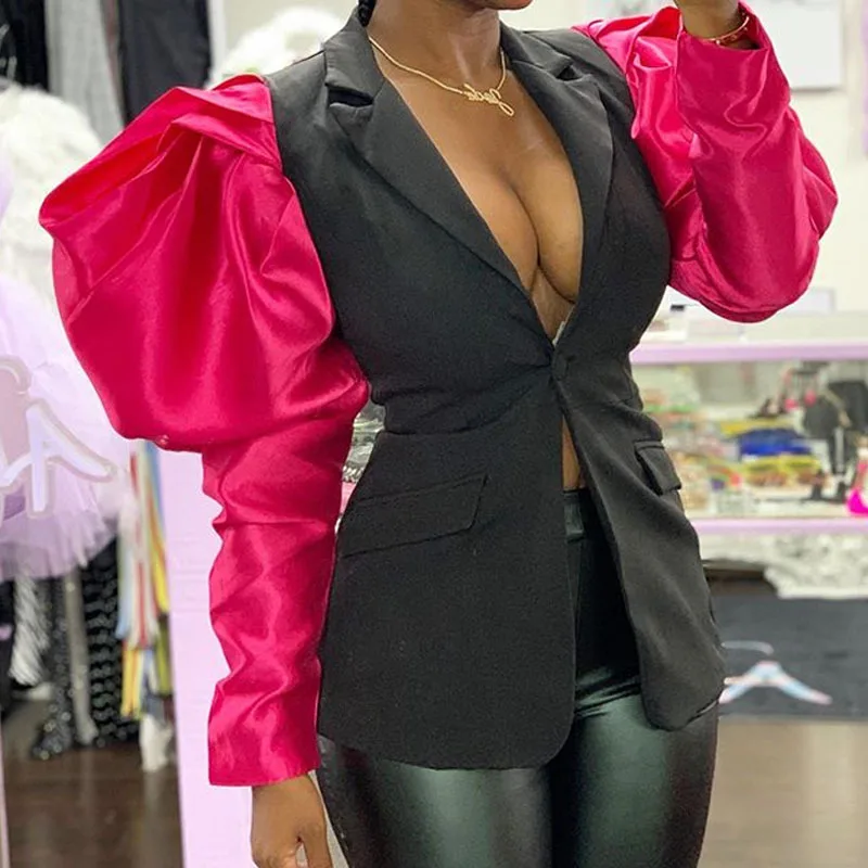 Женские куртки и пальто с буффами длинные рукава приталенные сексуальные на