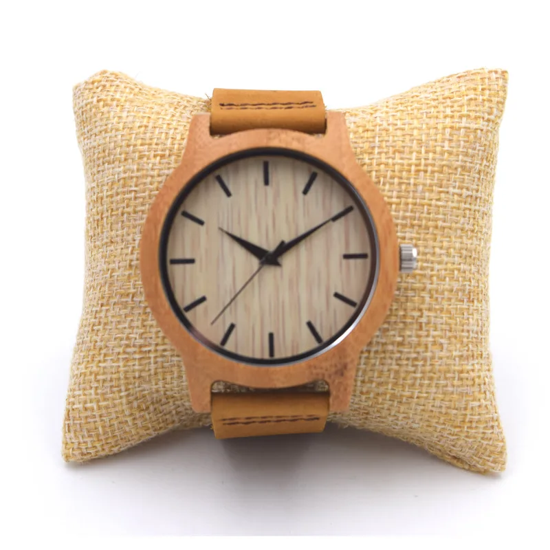 

New Fashion Couple Bamboo Wood Watches Leather Strap Quartz Men and Women Wrist Watch Valentine Gift Reloj Mujer Hombre