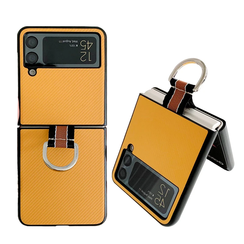 

Флип-чехол для Samsung Galaxy Z, чехол из искусственной кожи с текстурой углеродного волокна и кольцом на палец, защитная задняя крышка для Samsung Z Flip ...