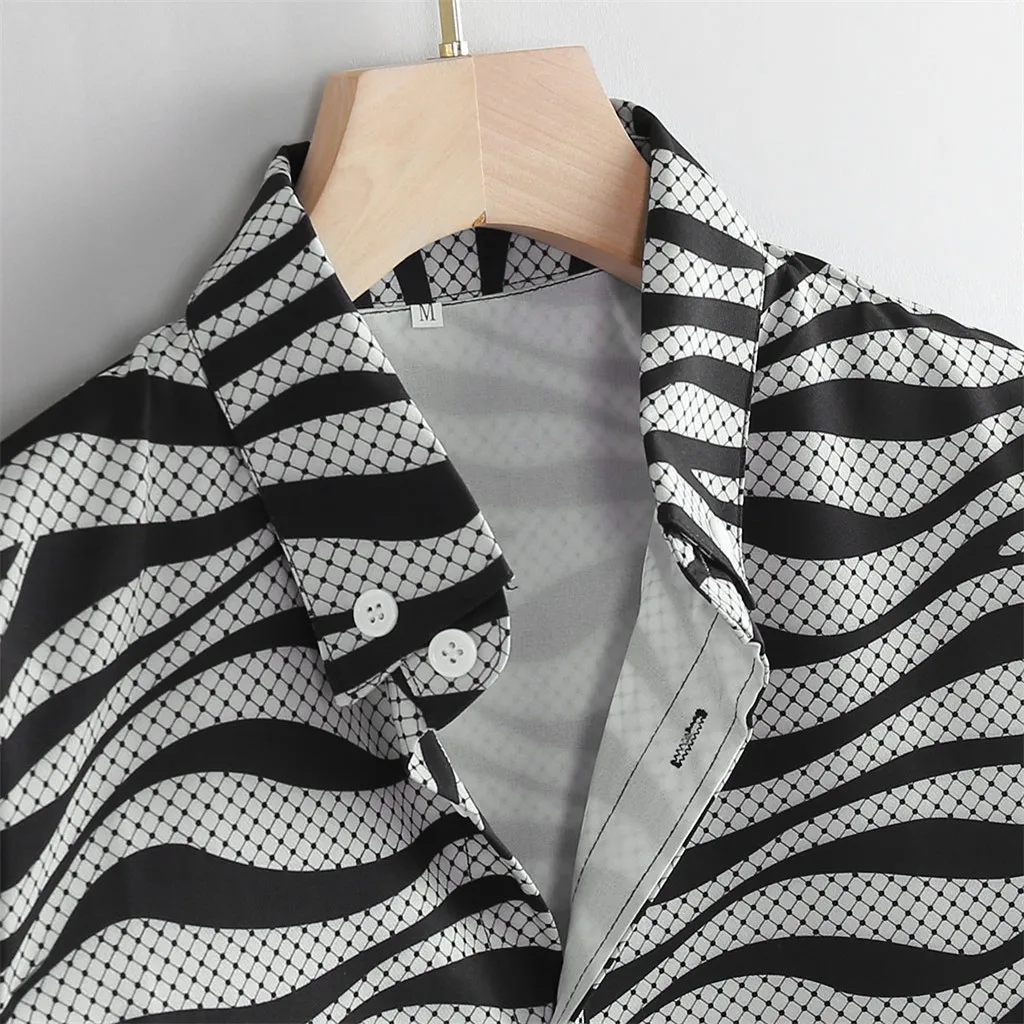 Рубашка мужская с принтом модная повседневная приталенная блузка длинным