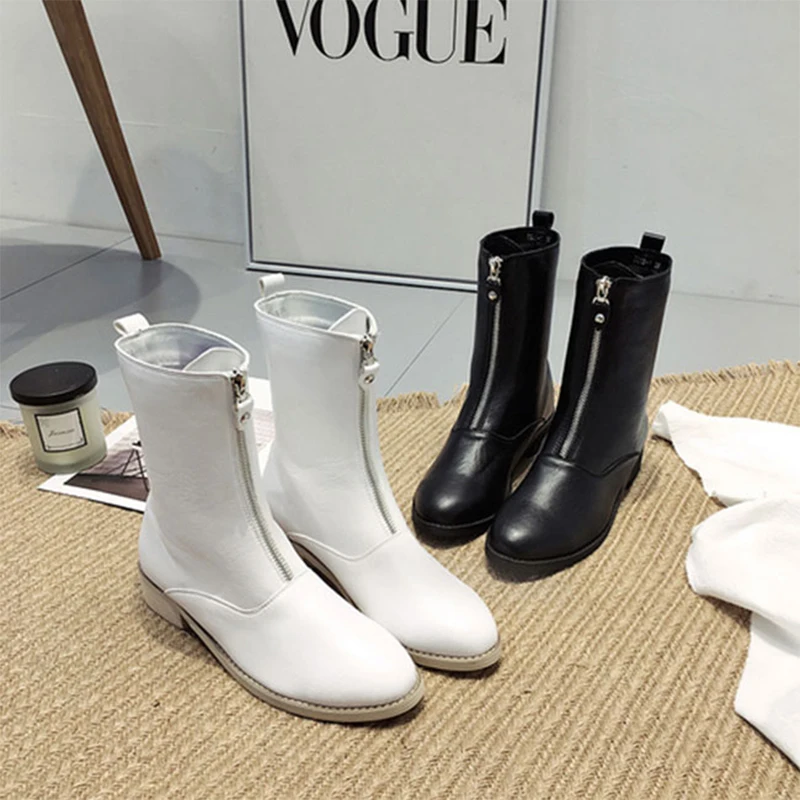 MONMOIRA/женские ботильоны на молнии спереди Ботинки martin плоской подошве с круглым