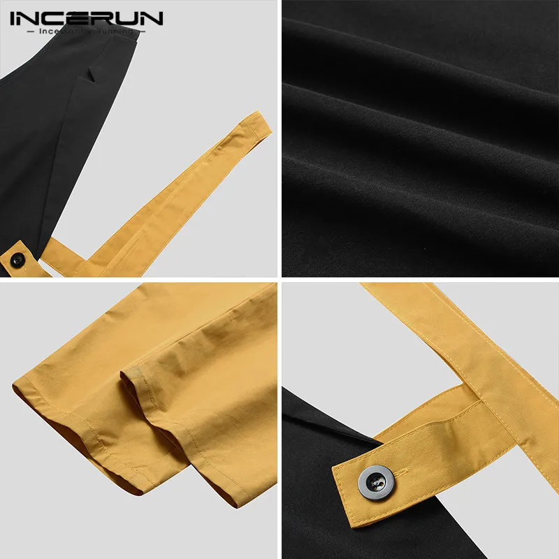 

INCERUN Men Causal Pants Jumpsuit 2021 Fashion Irregular Patchwork Rompers Male Sleeveless Zipper Overalls Streetwear Plus Size