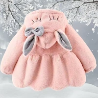 fashion rabbit ears baby girl winter dress cute fur coat thick cashmere dress free bag girls clothing 2pcs set for 1 2 3 4 yrs
