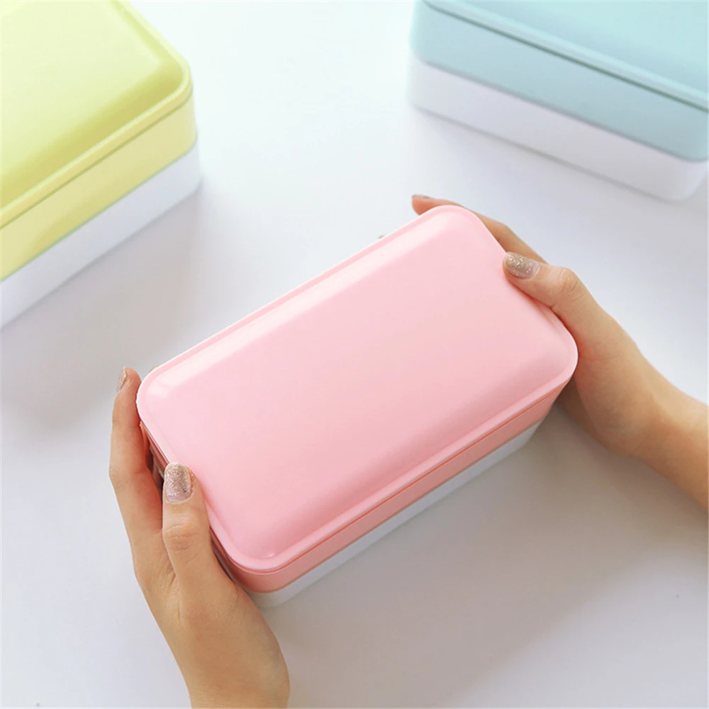Двухслойная коробка для хранения ланча Tiffin Kawaii пластиковые коробки Bento