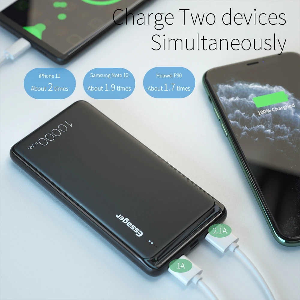 Внешний аккумулятор (power bank) Essager емкостью 10000 мАч с двумя выходами USB 1A/2 1A вход Micro