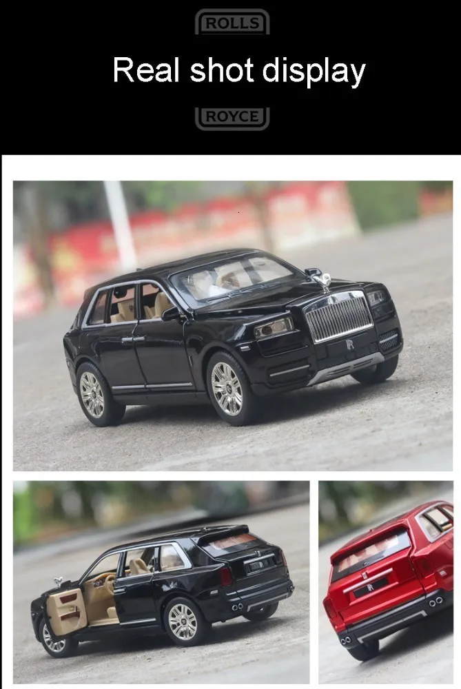 1:24 Rolls Royce Cullinan, модель автомобиля из сплава, большой размер, имитация внедорожника, металлическая модель автомобиля, светильник со звуком, вытяжка, 6 дверей