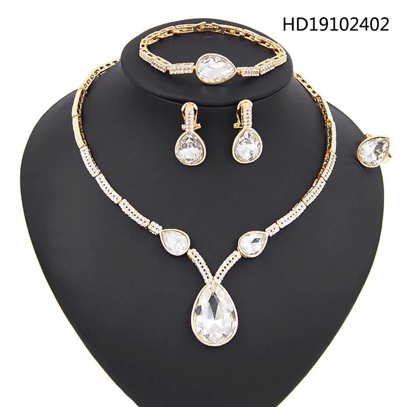 

Yulaili Latest Arrival Top Quality Water Drop Shape Crystal Necklace Earrings Bracelet Ring for Women Engagement Jewelry Sets