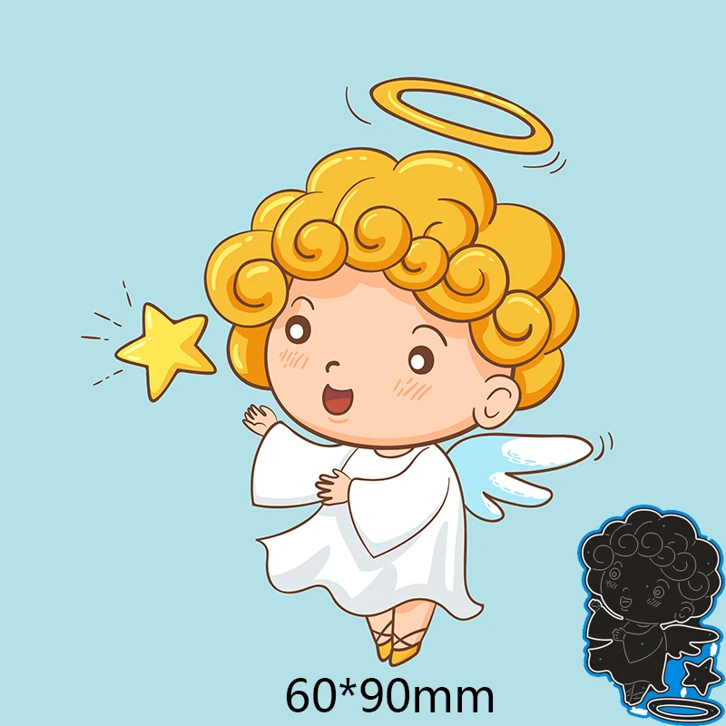 

New Metal Cutting Dies Angel Boy With Star Stencils For DIY Scrapbooking Paper Cards Craft Making Craft Decoration 60*90mm