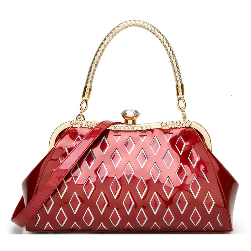 Женские сумки Европейский дизайн со стразами выдолбленная лакированная кожа
