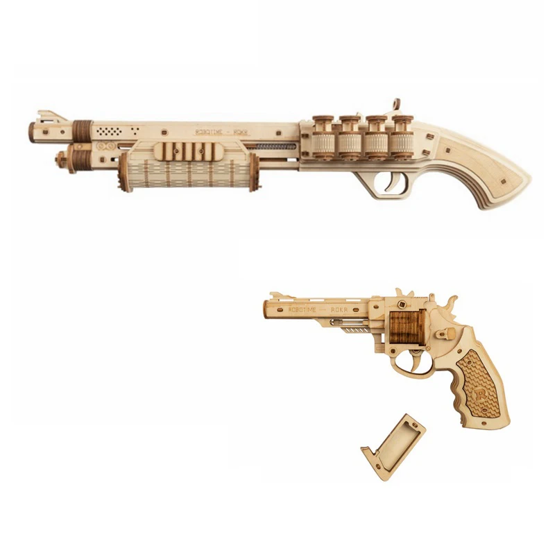 

Gun Building Blocks Diy Revolver Shotgun Scatter With Rubber Band Bullet Wooden Popular Toy Safety Gift For Childhood Toys