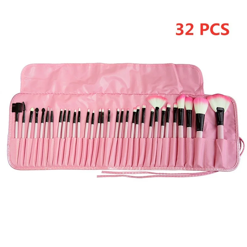 32pcs- pink 32 шт. кисти для макияжа, набор инструментов, тени для век основа для макияжа лица Косметическая пудра подводка для глаз с ресницами, губами кисточки шерсть кисть макияж кисти Красота инструмент - Handle Color: 32pcs- pink