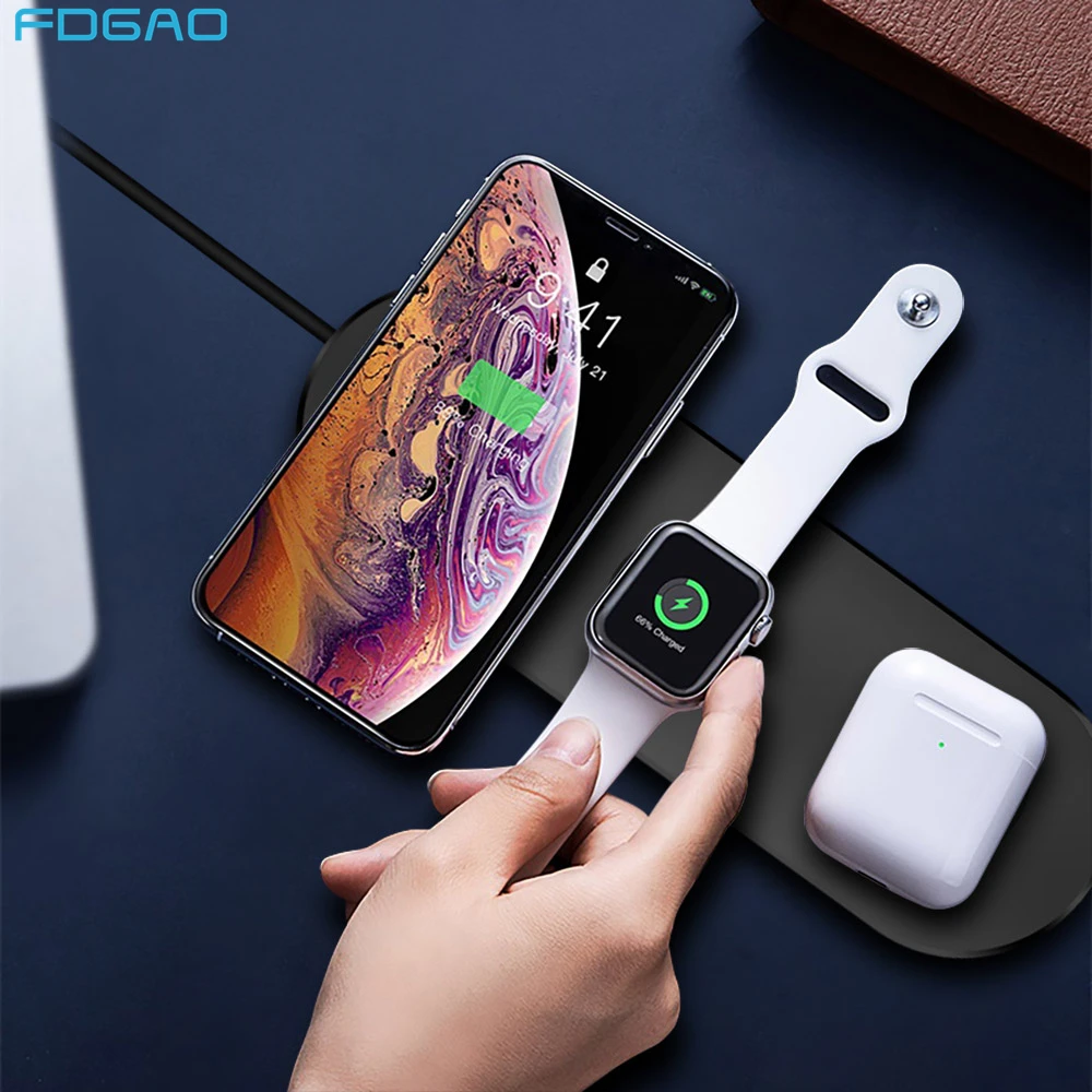 Беспроводное зарядное устройство FDGAO 15 Вт 3 в 1 для iPhone 11 XS XR X 8 Airpods Pro Samsung S20 S10 Qi