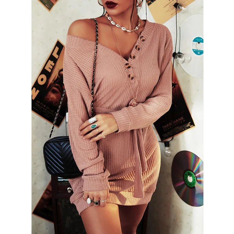 

Spring New Women 's Solid Color Long Sleeve High-End Casual Dress
