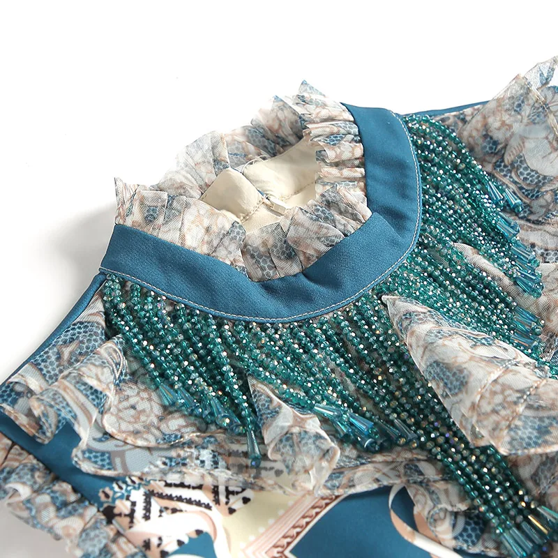 

Seifrmann Women Summer Fashion DesignerMini Dress Short Sleeve Ruffles Beading Vintage Printed Female Party A-Line Dresses 2021