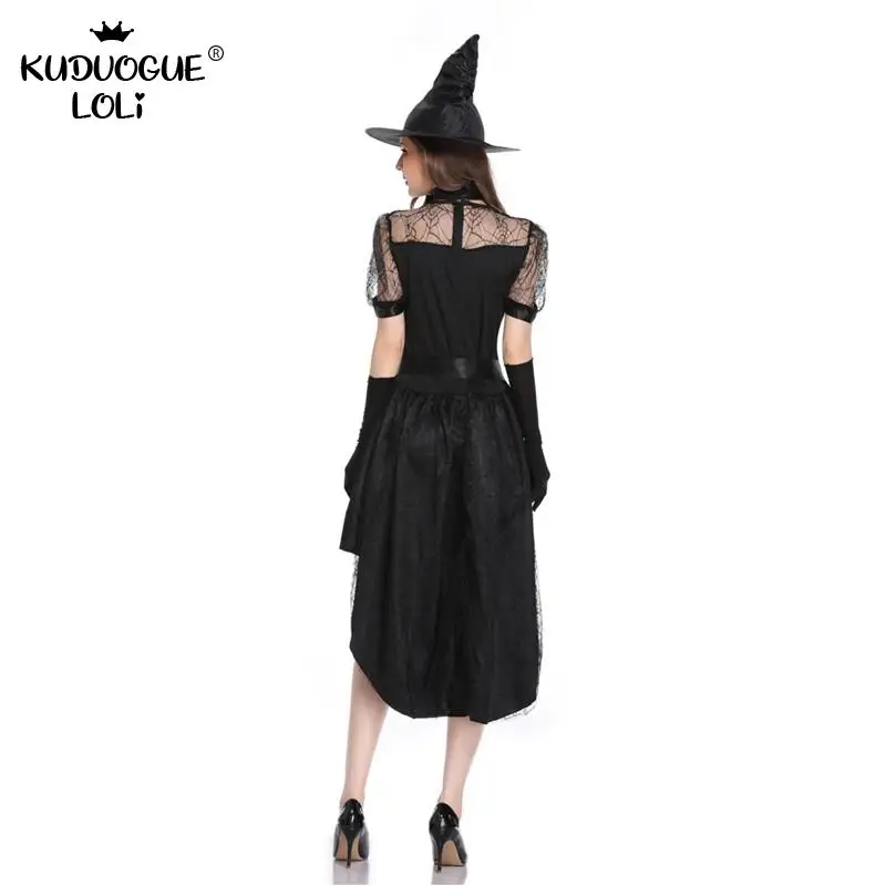

Halloween Party Adult Witch Costume Set Game Short Sleeved Bow Sexy Witch Stage Drama Costume Uniform With Hat & Dress & Gloves
