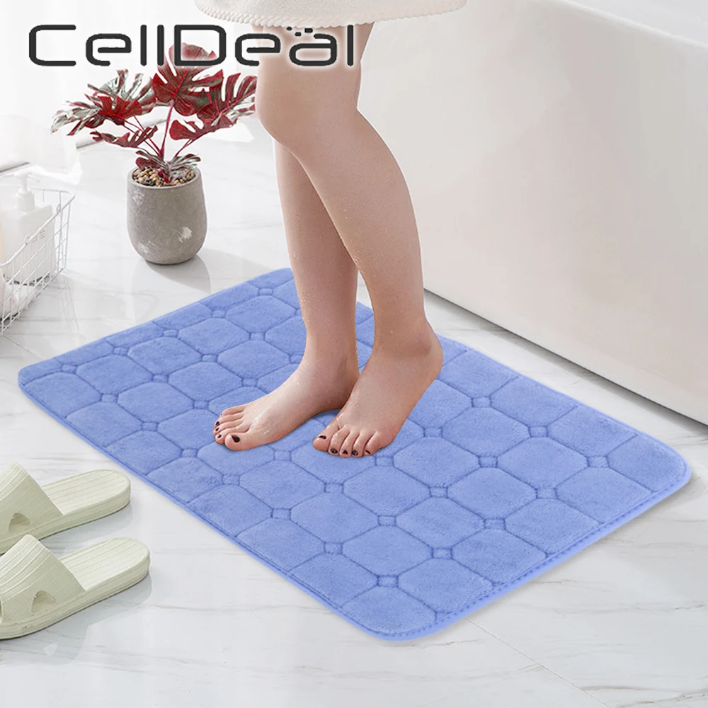 

Bathroom Mat Non-slip Bathtub Side Floor Rug Shower Room Doormat Memory Foam Coral Fleece Carpet Strong Water Absorption Pad