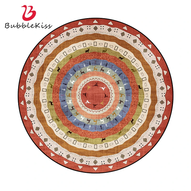 

Bubble Kiss Round Carpet Fawn Pattern Rug Ethnic Style Carpet For Living Room Bedroom Anti Slip Area Rugs Home Classical Carpet