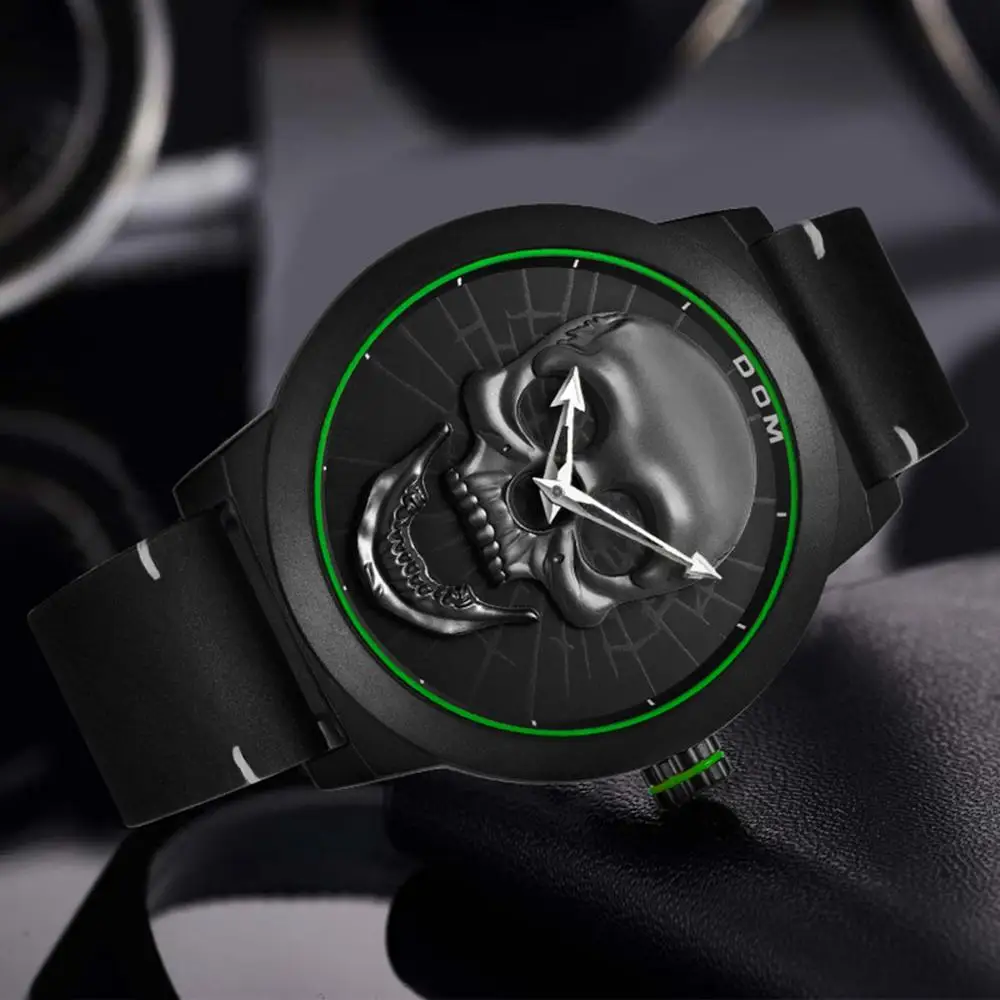 Мужские часы DOM Cool Bone роскошные брендовые креативные черные мужские с черепом