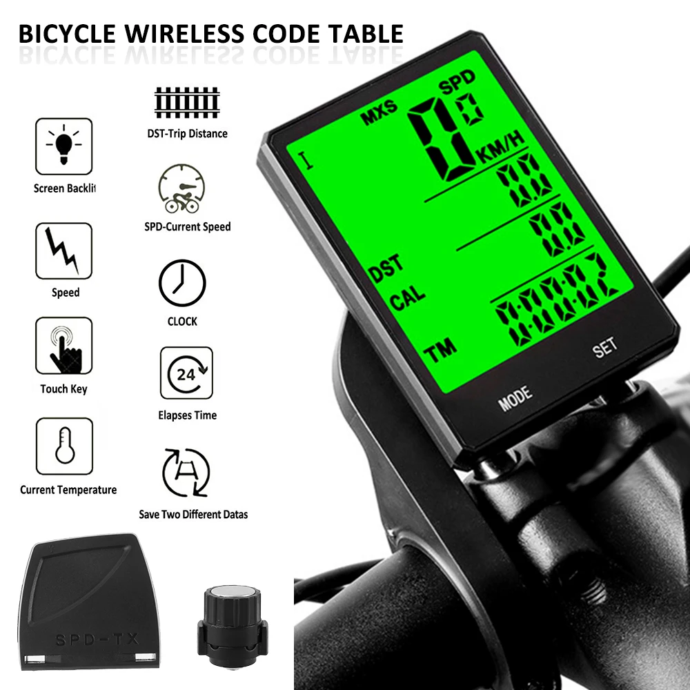 

Bike Speedometer Wireless Bike Computer IP65 Waterproof Bike Odometer Bicycle Mileage Tracker Support 21 Functions LCD Display