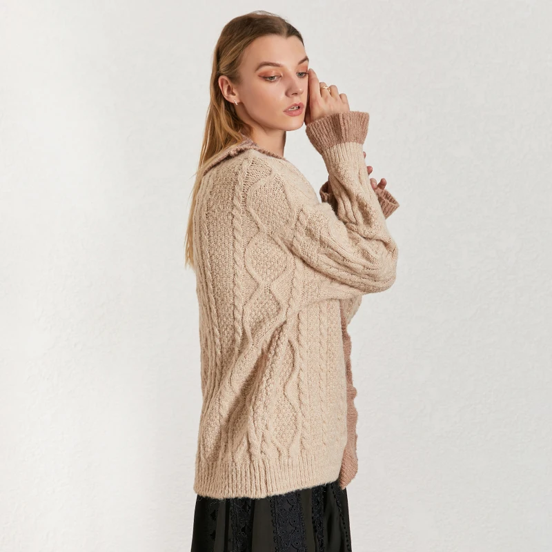 TWOTWINSTYLE Ruffles Patchwork Sweater For Women V Neck Flare Sleeve Cardigans Loose Elegant Sweaters Female Fashion Winter 2020 |