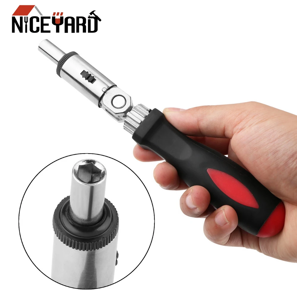 

Отвертка NICEYARD с трещоткой, регулируемая на 180 градусов, шестигранный ключ 1/4 дюйма, с положительным и отрицательным направлением