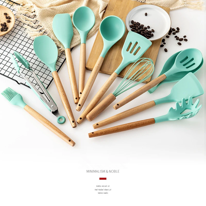 1PC Silicone Wood Turner Soup Spoon Spatula Brush Scraper Pasta Server Egg Beater Kitchen Baking Cooking Tools Kitchenware | Дом и сад