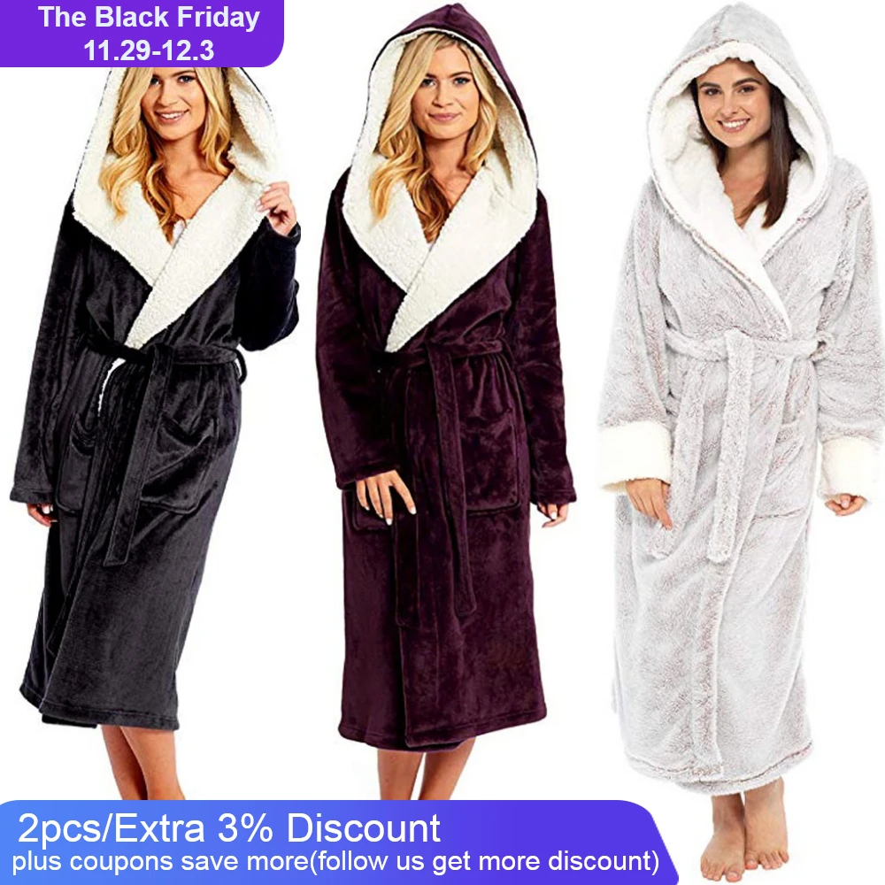 Women Men Flannel Bath Robe Sleepwear 2019 Autumn Winter Solid Plush Couple Bathrobe Thick Warm Female Dropshipping | Женская одежда