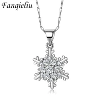 fanqieliu vintage jewelry necklaces 925 sterling silver crystal snowflake pendant necklace for women fql21298