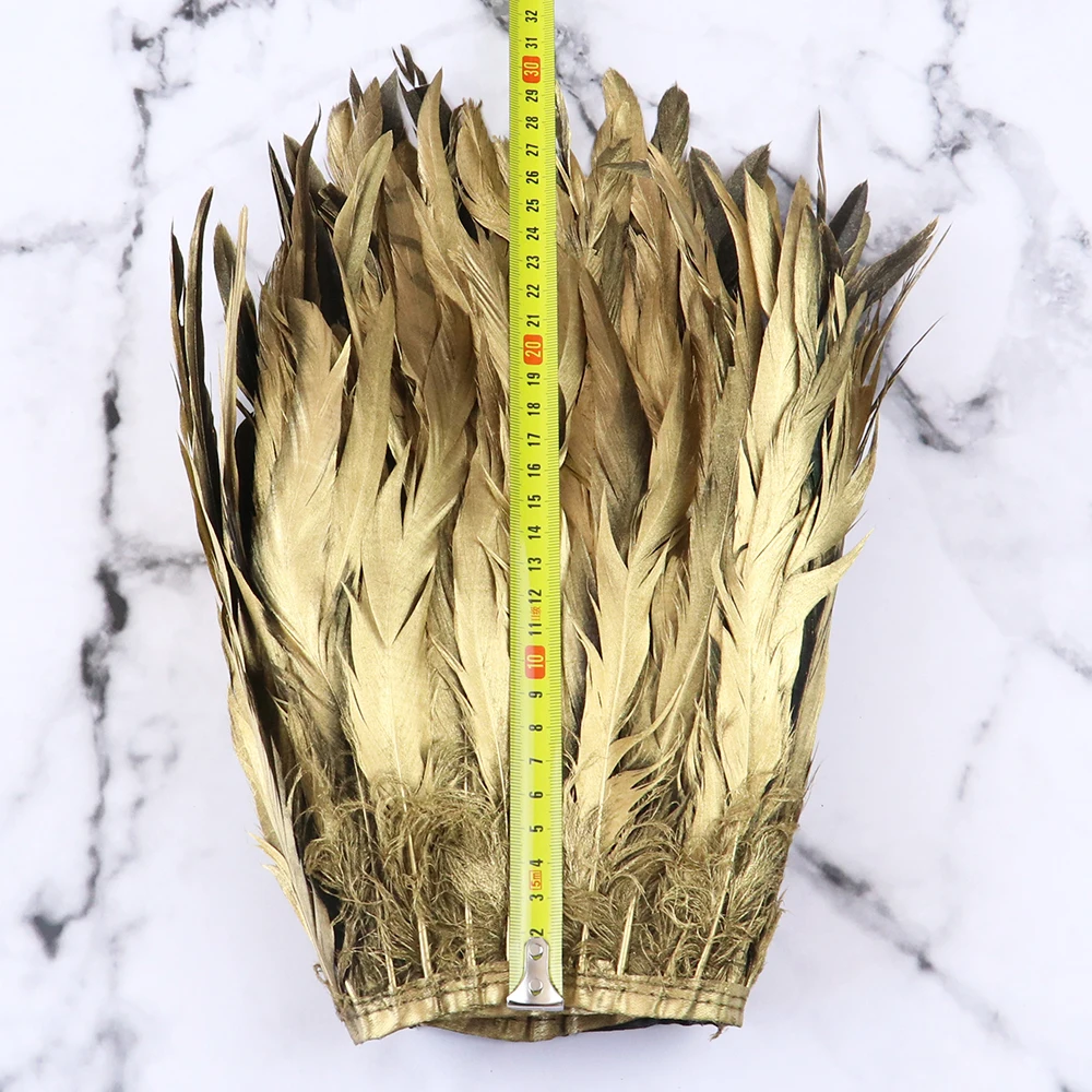 

2 Meters 25-30CM Spray Golden/Silver Rooster Feathers Tail Trim coque cock Plume Fringe For Diy Sewing Clothing Party Decoration