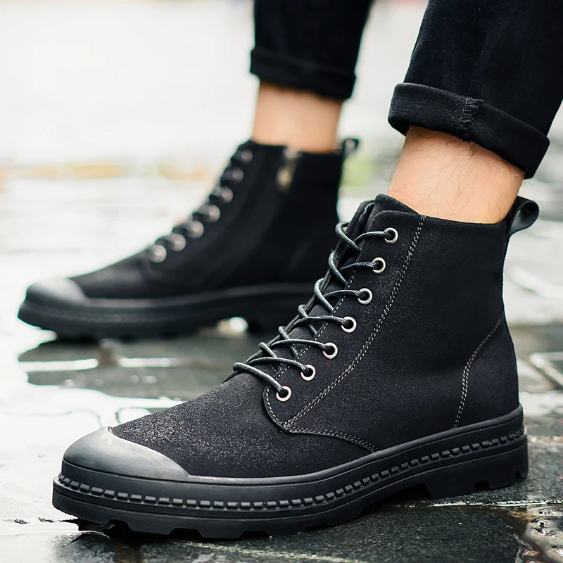 

Мужские повседневные кожаные ботинки на шнуровке, Мужская обувь из натуральной кожи, модная мужская обувь, зимние плюшевые теплые зимние бо...