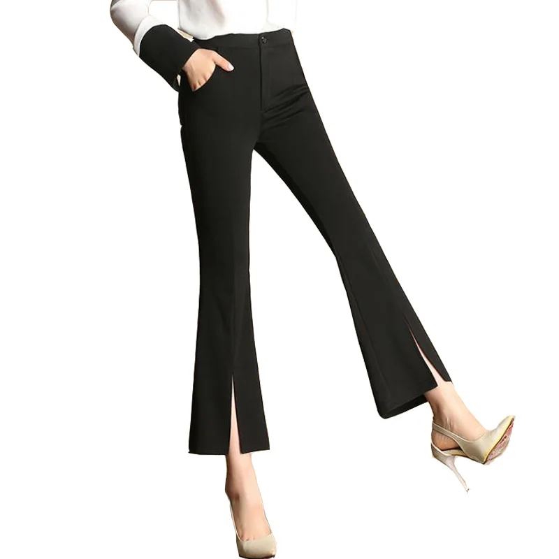 Женские облегающие брюки Капри до щиколотки элегантные черные с разрезом