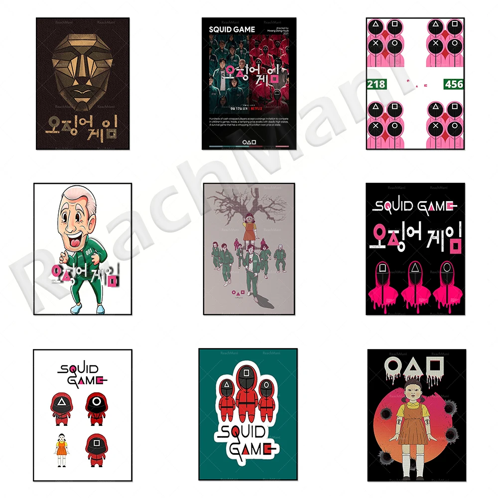 

Korean popular TV series canvas painting squid game character minimalist style printing poster modern wall home decoration pictu