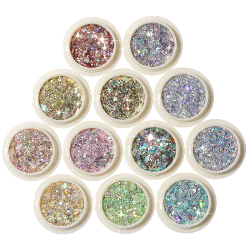 

12 Colors 3D Nail Art Mixed Shaped Glitter UV Gel Glitter Glitter Powder DIY Dust Glitter Glitter Sequins Manicure Decoration