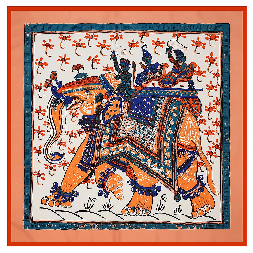 Женский саржевый шелковый шарф с принтом слона брендовая бандана 100*100 см