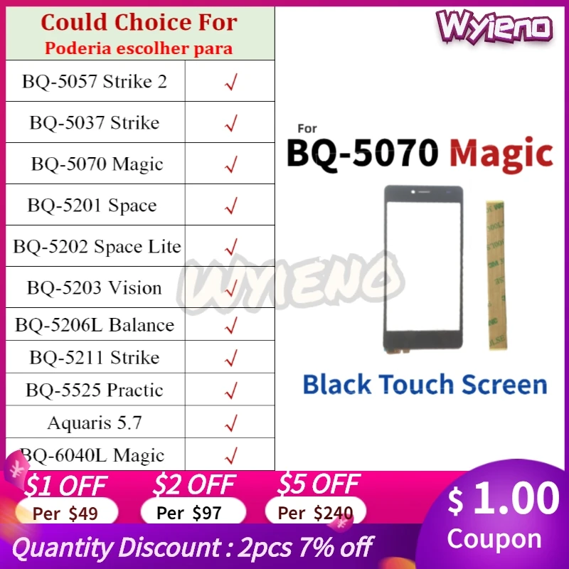 Wyieno Черный сенсорный экран для BQ 6040L 5525 5211 5206 5203 5202 5201 5070 5037 5057 стекло сенсор