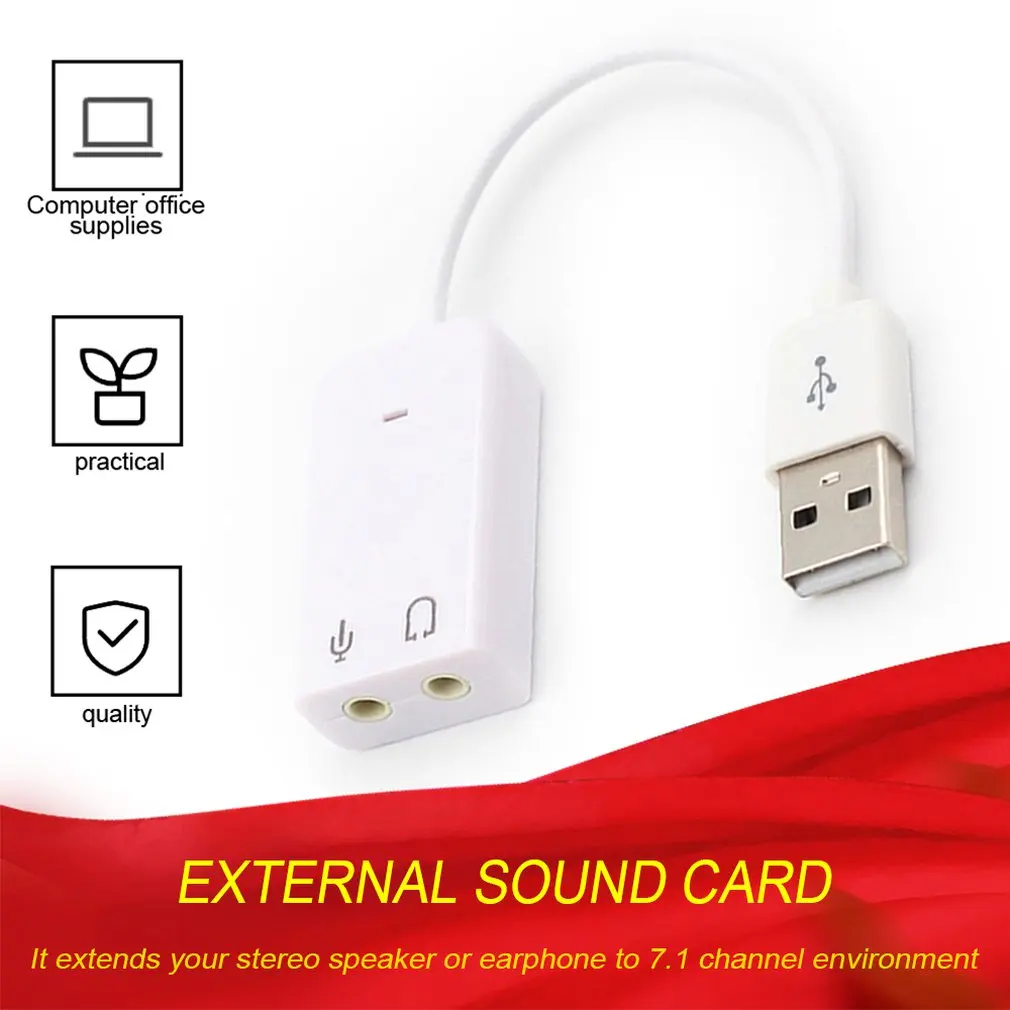 

Laptop PC Mac With Cable 3D USB 2.0 Virtual 7.1 Channel External USB Audio Sound Card Adapter Sound Cards White External USB