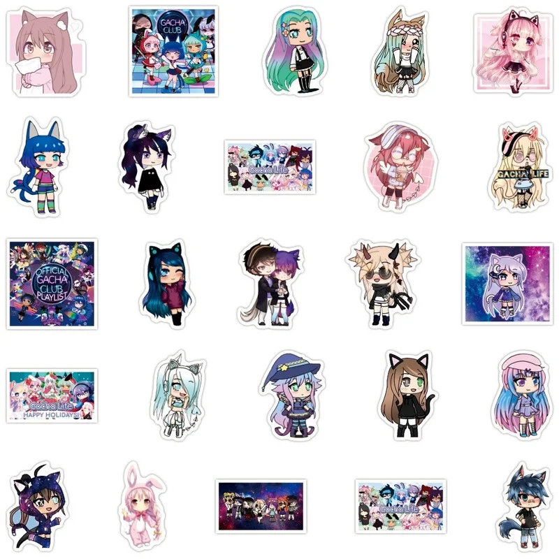 Gacha Life-pegatinas de dibujos animados para ni&ntilde;os, pegatinas de maleta para cuadernos Decoraci&oacute;n Para refrigerador, juguetes impermeables, 10/50 Uds.-5