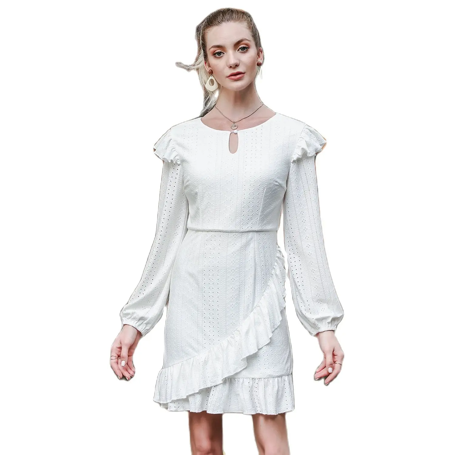 

dresses for women 2021 white vintage casual dress Dress with long sleeves Round neck cutout slim fit korean fashion lolita