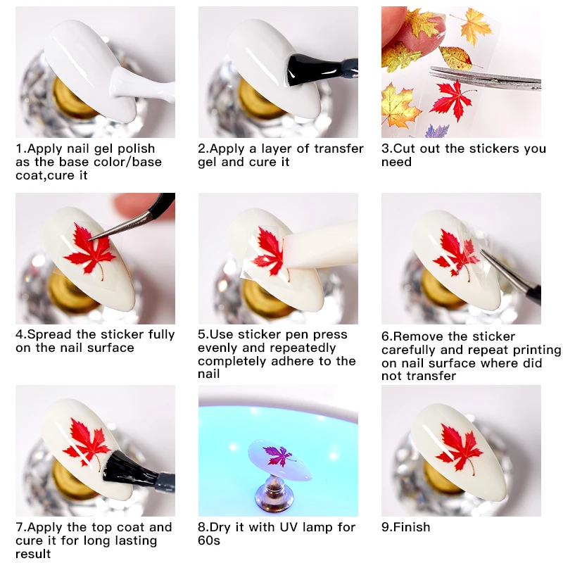 

10pcs Maple Flower Nail Foil Set Colorful Stickers for Nails Nail Art Transfer Sticker Manicure Tips Decoration